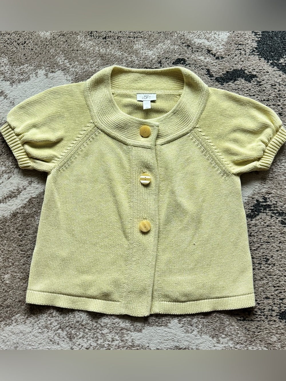Ann Taylor LOFT 100% Cotton Knit Cardigan Sweater Yellow Short Sleeve